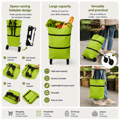 🛒Foldable shopping trolley – Practical shopping bag with wheels for daily shopping